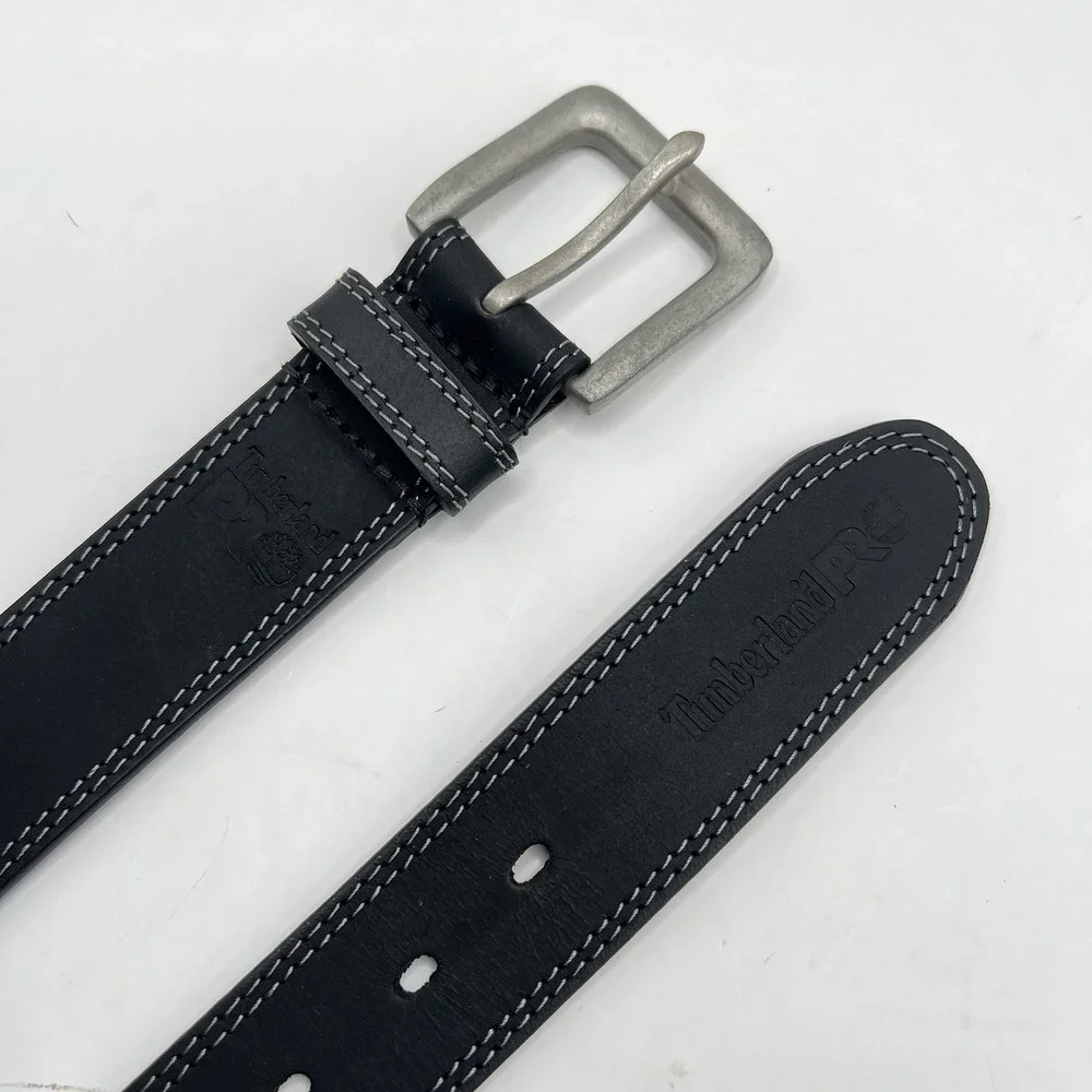 Timberland Pro Full Grain Leather Belt 46 Black Contrast Stitching Workwear
